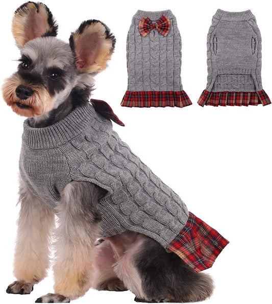 Kuoser Dog Sweater, Dog British Style Sweater Dress Warm Dog Sweaters Knitwear Vest Turtleneck Pullover Dog Coat for Small Medium Dogs Puppies Bulldog for Fall Winter with Leash Hole M Animals & Pet Supplies > Pet Supplies > Dog Supplies > Dog Apparel Kuoser Grey Large 