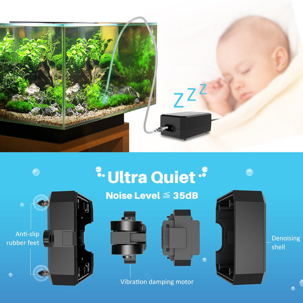 Homasy Aquarium Air Pump, Fish Tank Air Pond Pump for Fresh & Saltwater, Easy to Use Quiet High Energy Saving Oxygen Pump with 2 Air Outlets/Stones/Tubes, 1 Check & Adjustable Air Valve, White Animals & Pet Supplies > Pet Supplies > Fish Supplies > Aquarium & Pond Tubing Homasy   