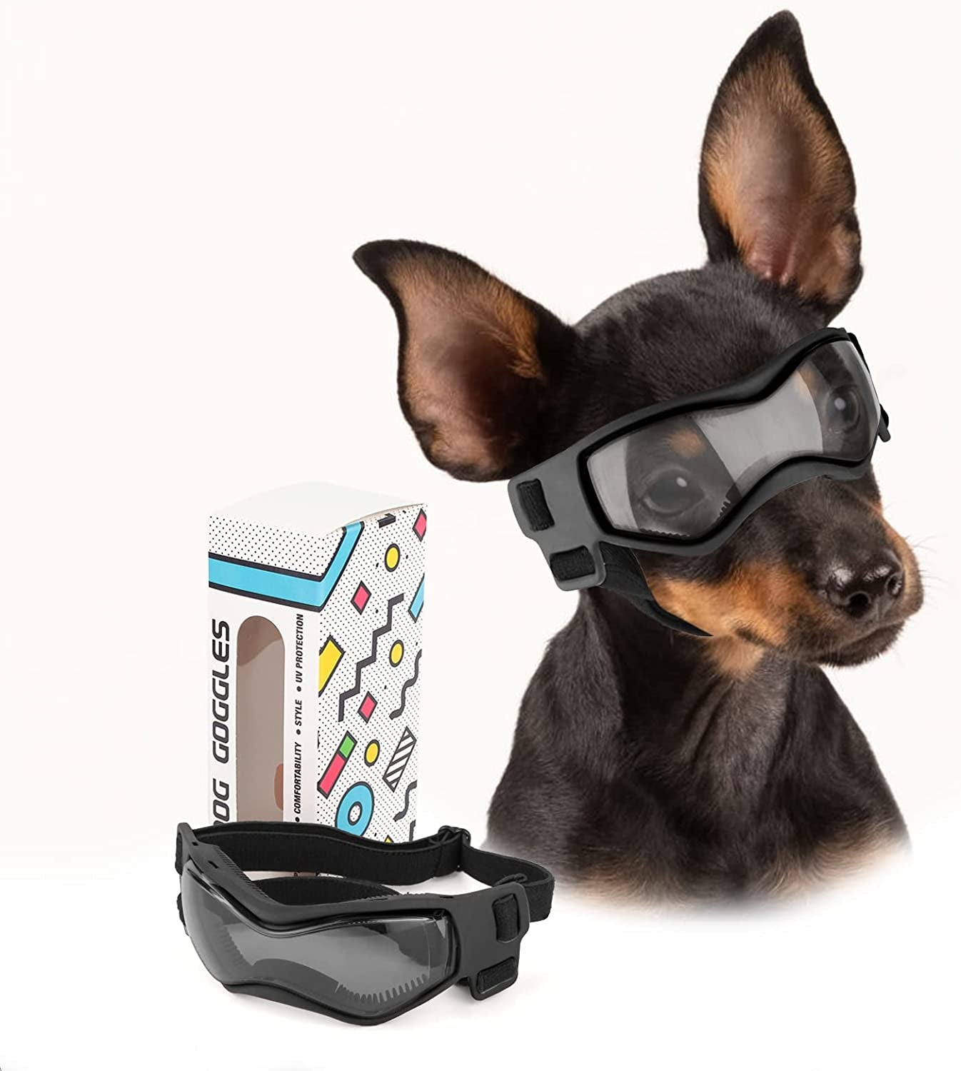 PETLESO Dog Goggles Small Breed, UV Protection Dog Sunglasses Medium Breed Dog Goggles for Medium Dog Outdoor Riding Driving, Medium Black Animals & Pet Supplies > Pet Supplies > Dog Supplies > Dog Apparel PETLESO Small Black  