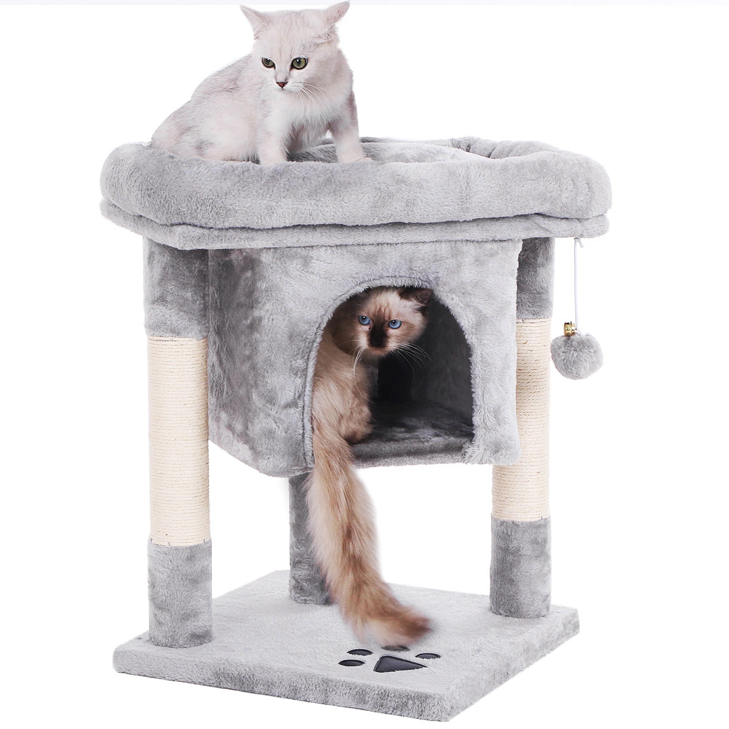BEWISHOME Cat Tree Cat House Cat Condo with Sisal Scratching Posts, Plush Perch, Cat Tower Furniture Cat Bed Kitty Activity Center Kitten Play House MMJ08B