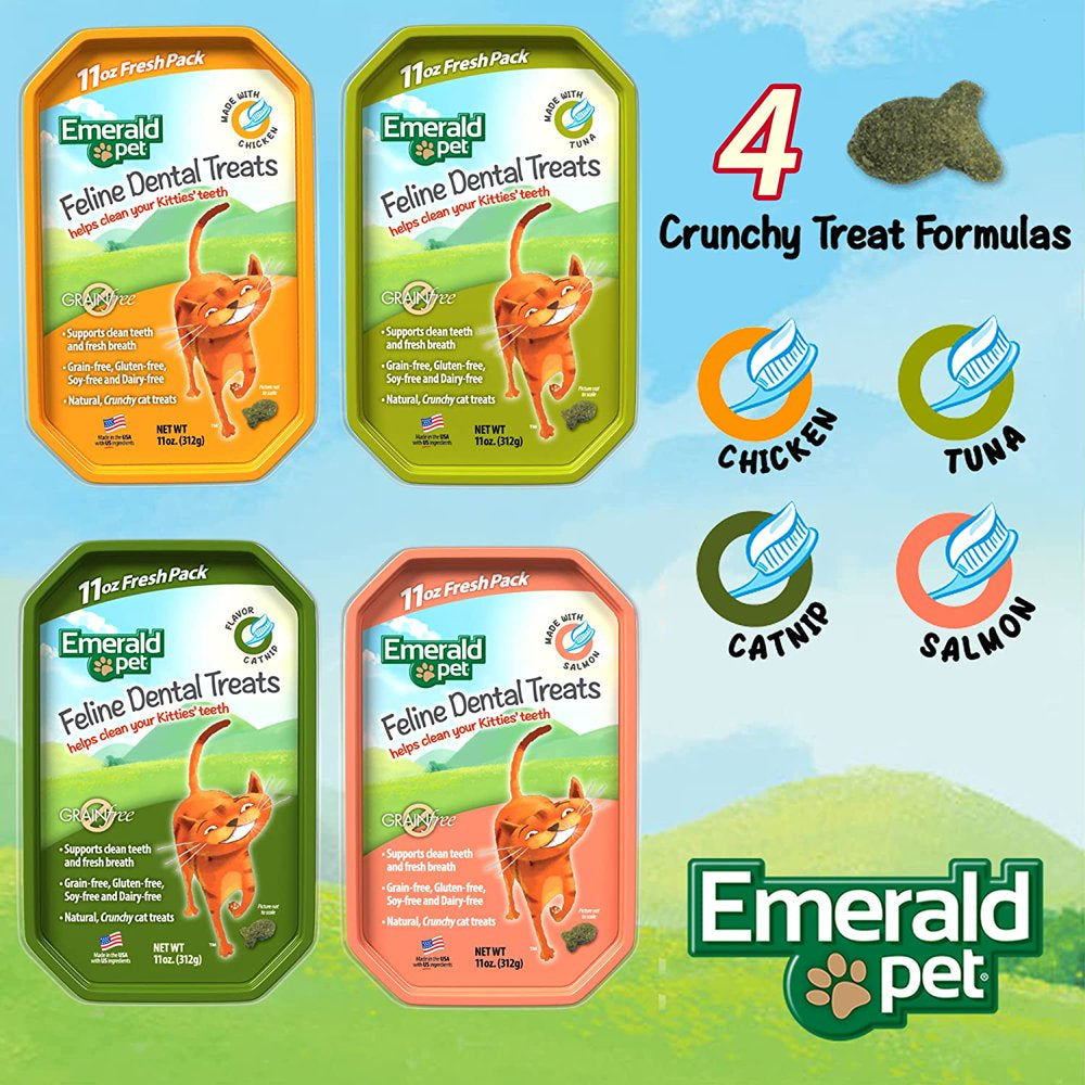 Feline Dental Treats — Tasty and Crunchy Cat Dental Treats Grain Free — Natural Dental Treats to Clean Cat Teeth, Freshen Cat Breath, and Reduce Plaque and Tartar Buildup — Catnip Treats, 11 Oz Animals & Pet Supplies > Pet Supplies > Cat Supplies > Cat Treats Emerald Pet   