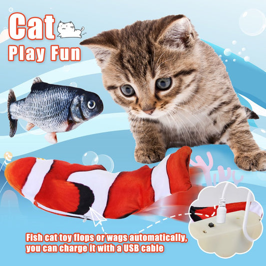 Electric Moving Fish Cat Toy 12'' Realistic Interactive Flopping Fish Wagging Fish Catnip Toy Animals & Pet Supplies > Pet Supplies > Cat Supplies > Cat Toys SINGES 1PCS Clown Fish 