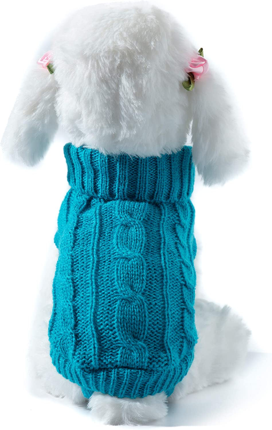 Small Dog and Cat Classic Sweater Knitwear Knitted Sweater Clothes (8", White) Animals & Pet Supplies > Pet Supplies > Dog Supplies > Dog Apparel EmmaWu Light Blue Back Length 14” 