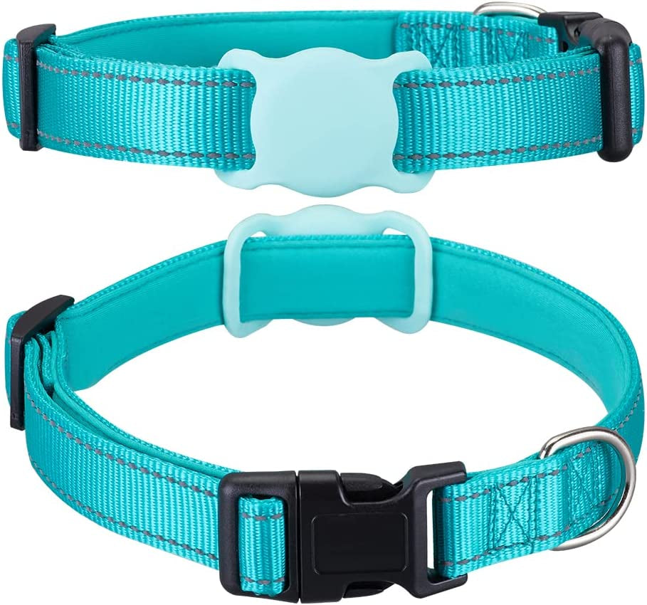 Airtag Dog Collar for Small Medium Large Dogs, Animire Soft Neoprene Padded Pet Cat Collar, Nylon Puppy Collar with Silicone Air Tag Case Holder Accessories, 9''-16'' Neck Electronics > GPS Accessories > GPS Cases Animire Teal S:9''-16'' Neck 