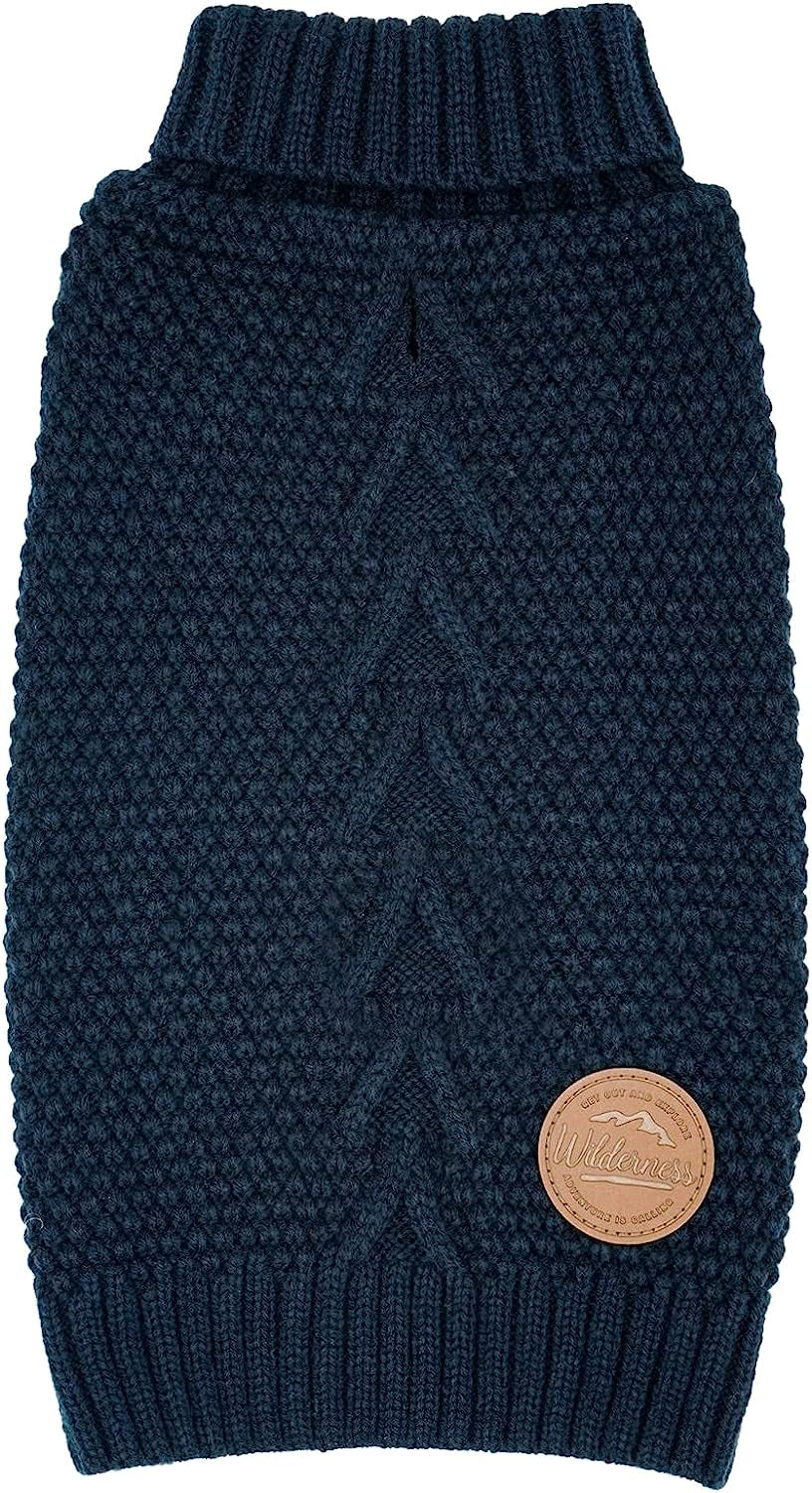 Cyeollo Dog Sweaters for Small Dogs Turtleneck Knitted Sweaters with Leash Hole Fall Small Dog Clothes Winter Pets Apparel Animals & Pet Supplies > Pet Supplies > Dog Supplies > Dog Apparel cyeollo Navy blue X-Small 