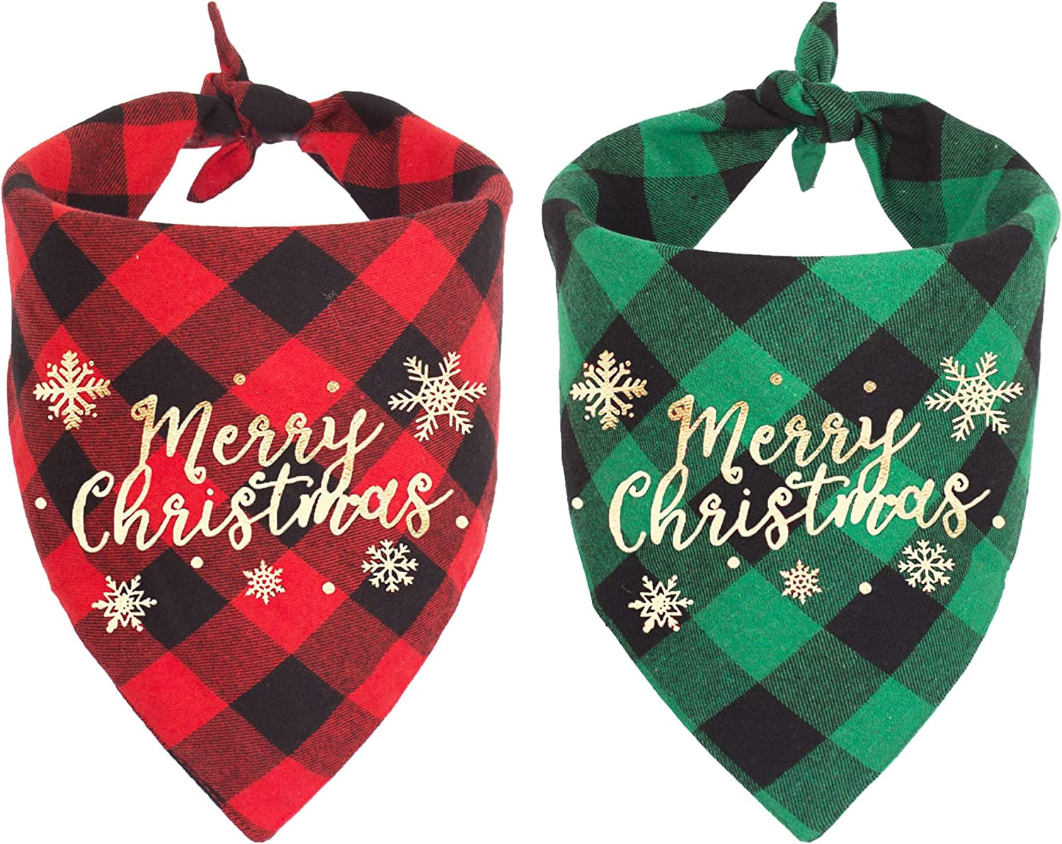 ADOGGYGO 2 Pack Christmas Dog Plaid Bandana Triangle Bib Set Pet Scarf Accessories for Dogs Cats (Red & Green) Animals & Pet Supplies > Pet Supplies > Dog Supplies > Dog Apparel ADOGGYGO Red & Green-1  