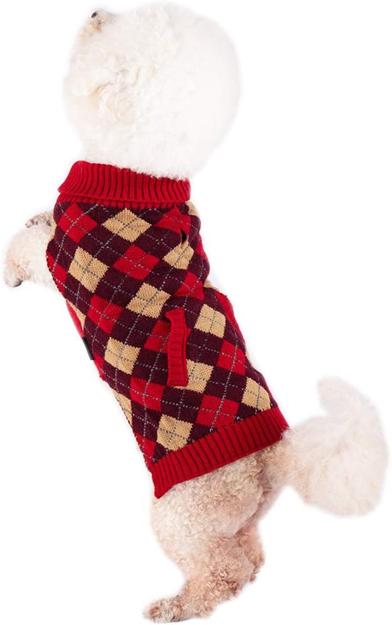 KYEESE Valentines Day Dogs Sweaters for Small Dogs Thicken Turtleneck Pink Doggie Sweater with Leash Hole Knit Pullover Pet Clothes Animals & Pet Supplies > Pet Supplies > Dog Supplies > Dog Apparel kyeese Plaid (Red) Large (11-18lbs) 