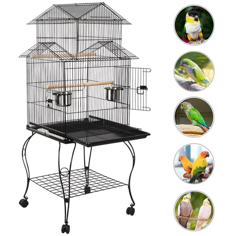 Topeakmart Triple Roof Rolling Bird Cage with Stand Perch, Large, Metal, Black Animals & Pet Supplies > Pet Supplies > Bird Supplies > Bird Cages & Stands Topeakmart   