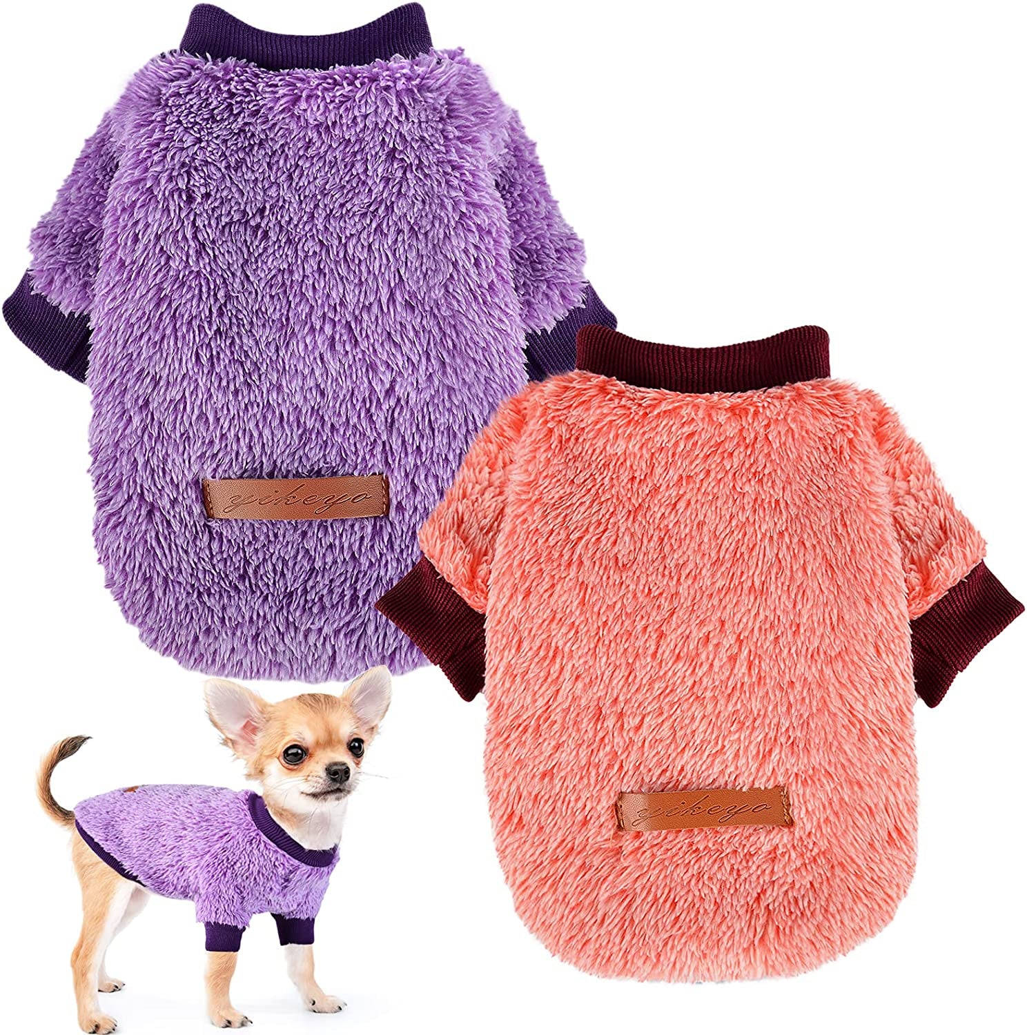 2 Pieces Valentine'S Day Dog Sweater, Chihuahua Sweater Fleece Clothes, XS Dog Clothes Winter Warm Puppy Sweaters Boys Girls Tiny Dog Outfits for Teacup Yorkie (X-Small) Animals & Pet Supplies > Pet Supplies > Dog Supplies > Dog Apparel Sebaoyu purple,red Large 