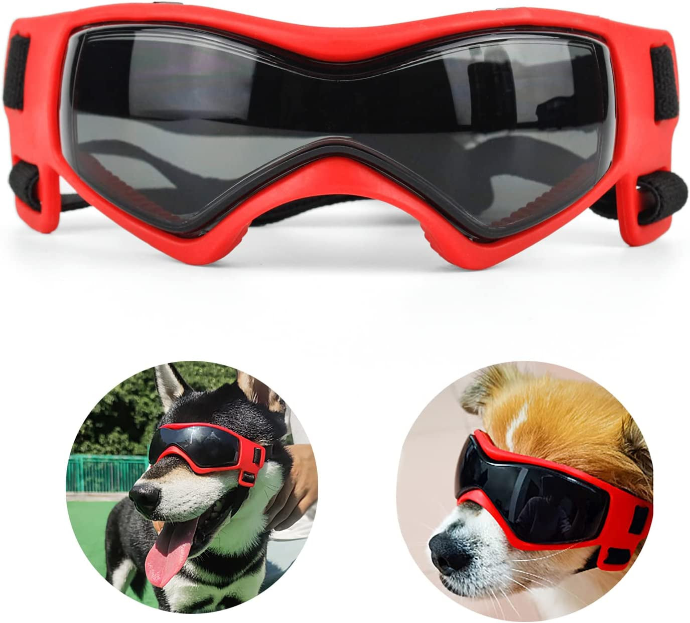 HGKL Dog Sunglasses, for Medium Large Breed Dog Goggles, Soft Frame Eye Protection with Adjustable Straps, UV Protection Wind Protection Fog Protection Red Animals & Pet Supplies > Pet Supplies > Dog Supplies > Dog Apparel HGKL0000833   