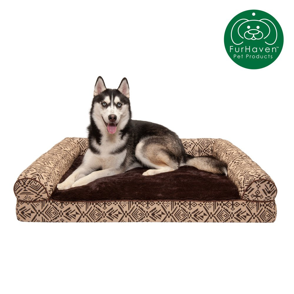 Furhaven Pet Products | Memory Foam Southwest Kilim Sofa-Style Couch Bed for Dogs & Cats, Black Medallion, Jumbo Plus Animals & Pet Supplies > Pet Supplies > Cat Supplies > Cat Beds FurHaven Pet Orthopedic Foam Jumbo Desert Brown