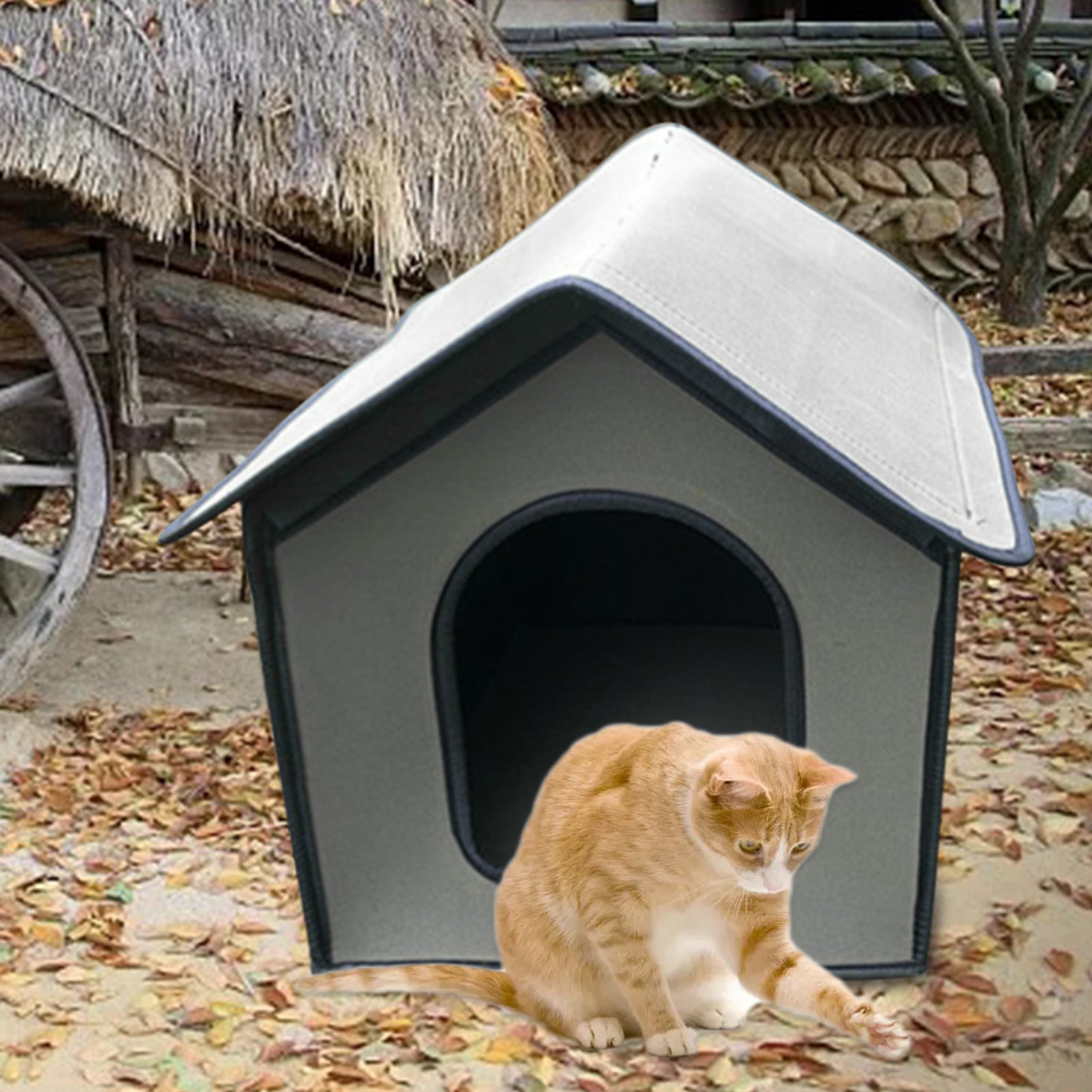 Lacyie Pet Outdoor House Waterproof Weatherproof Cat House Foldable Pet Shelter for Pets