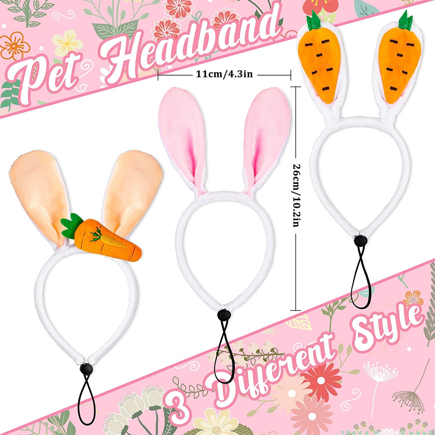 Whaline Easter Dog Headbands Easter Bunny Rabbit Ear Headwear Cute Carrot Hair Band Adjustable Pet Easter Party Costume Accessories for Dog Cat Puppy, 3Pcs Animals & Pet Supplies > Pet Supplies > Dog Supplies > Dog Apparel Whaline   