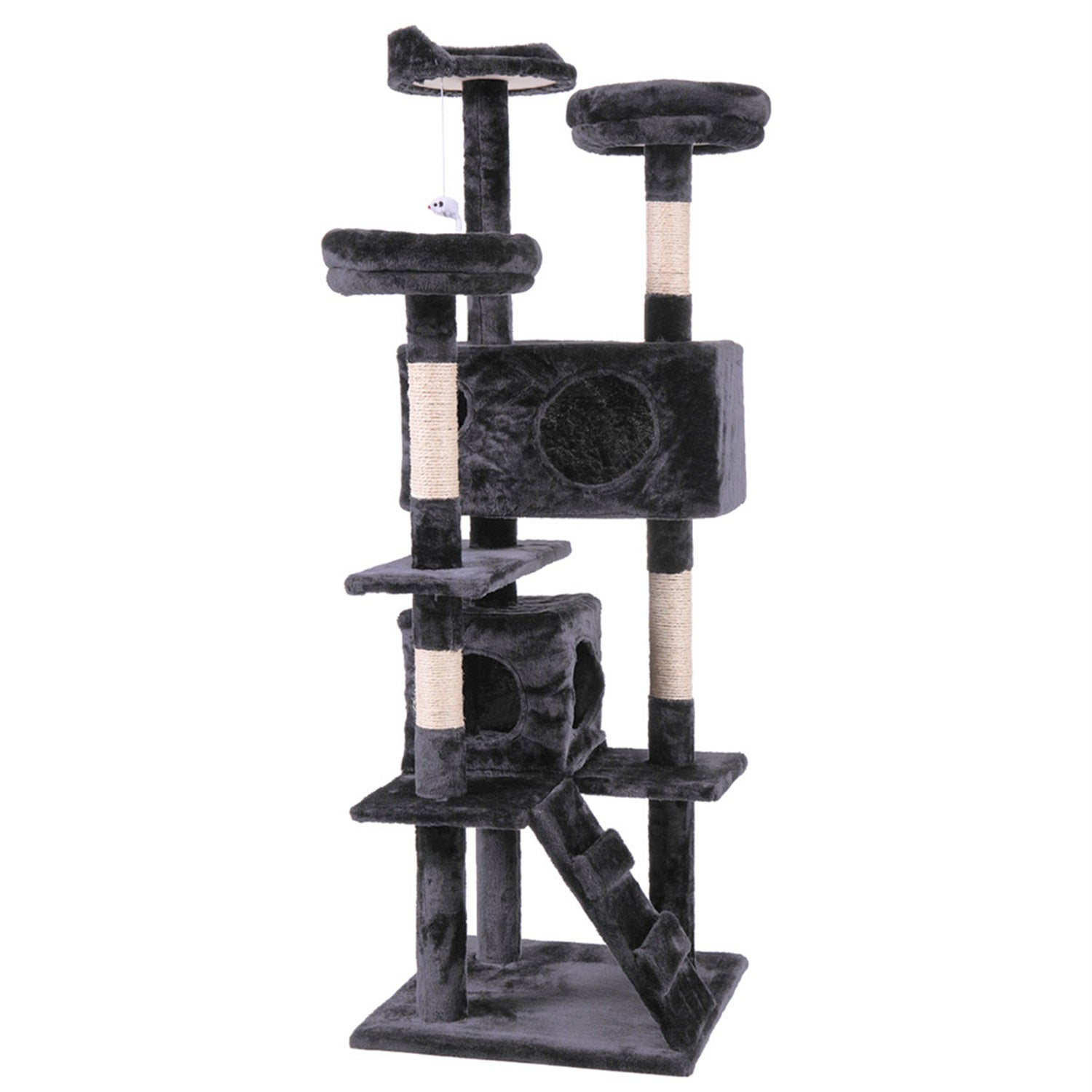 Pefilos 59" Multi-Level Cat Tree Condo Furniture Cat Tree for Large Adult Cat, 2 Plush Condos, Cat Condo for Multiple Cats Hammock for Kittens, Cat Tree Tower for Indoor Cats and Pets, Black Animals & Pet Supplies > Pet Supplies > Cat Supplies > Cat Furniture Pefilos   