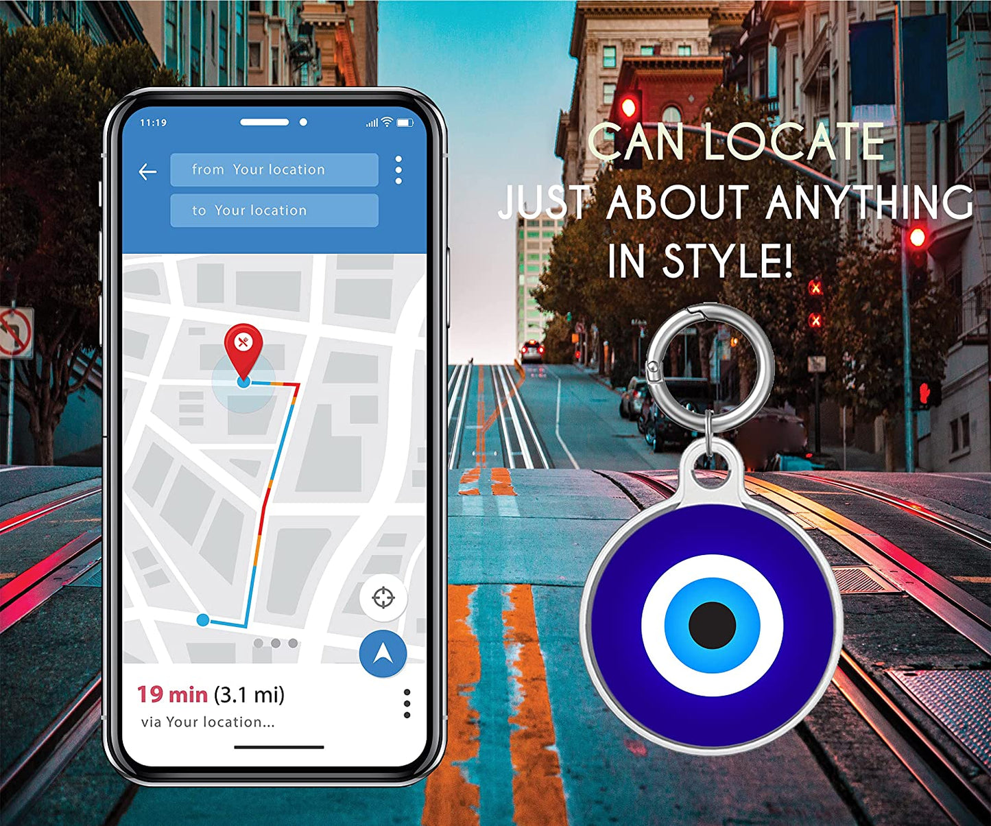 Impressed Protective Full Cover Airtag Case for Women - Lightweight Evil Eye Design - anti Scratch Silicon Skin Accessories with Keychain - Compatible with Apple Airtag Finder (Evil Eye Design) Electronics > GPS Accessories > GPS Cases Impressed.co   