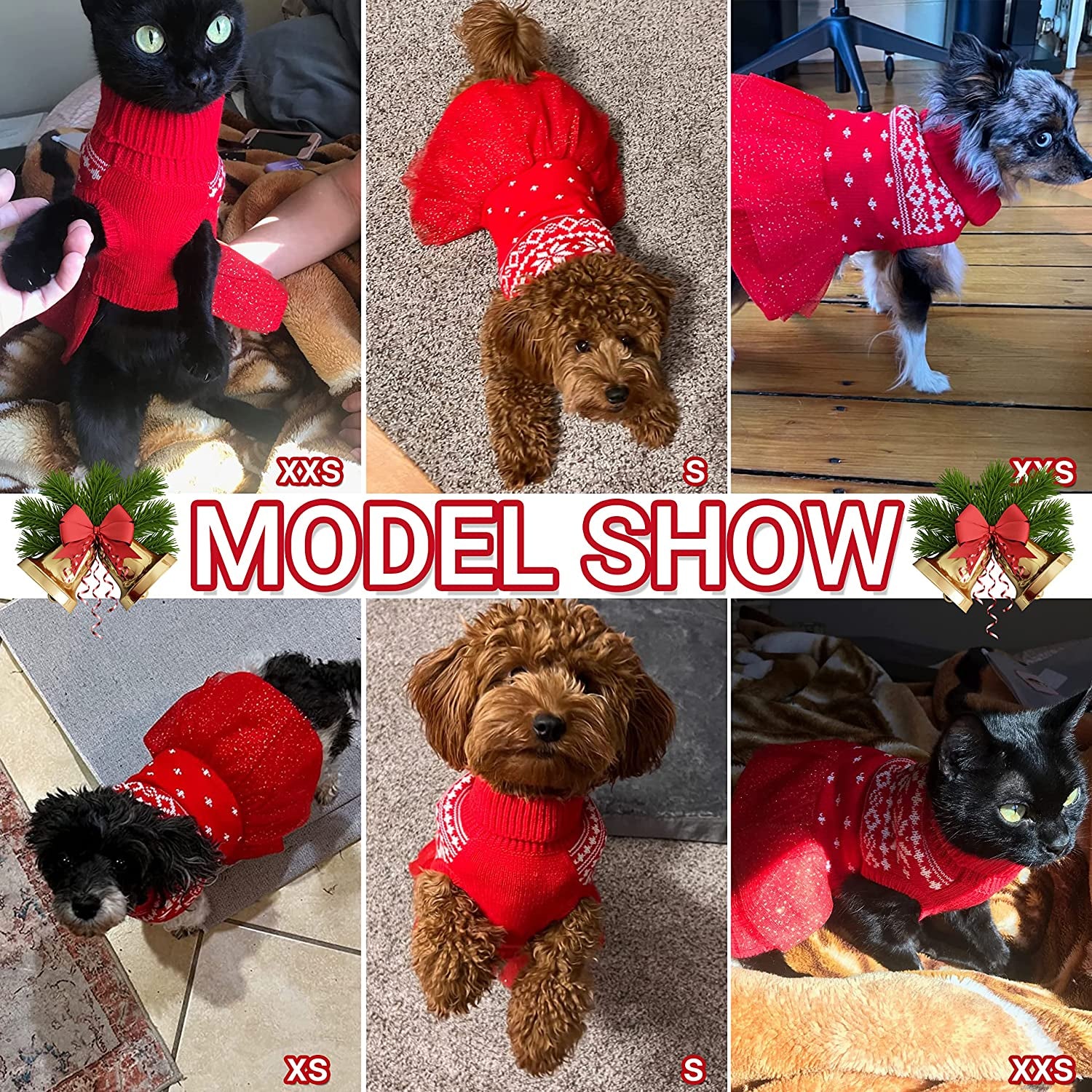 JVVGPET Christmas Dog Sweater Dress for Small Dog - Warm Winter Turtleneck Pullover Knitwear Dog Clothes with Leash Hole - Snowflake Pattern Cute Holiday Party Daily Wear Dog Puppy Sweater(Xxs) Animals & Pet Supplies > Pet Supplies > Dog Supplies > Dog Apparel JVVGPET   