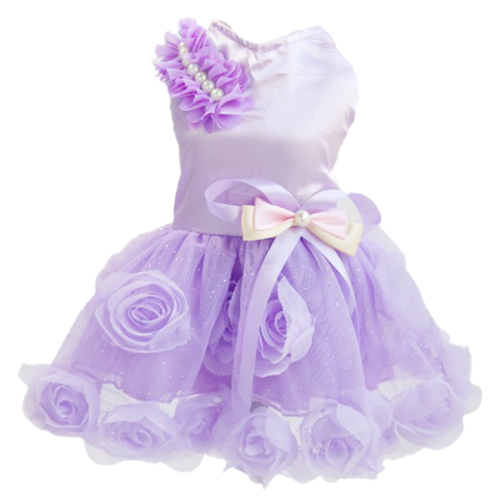 Flower Gauze Tutu Dress Pet Bowknot Clothes for Small Dog M Purple