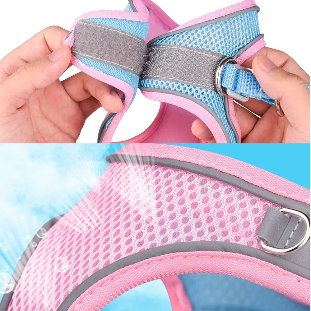 Reflective Dog Harness and Leash Set Breathable Cat Harness Adjustable Pet  Harnesses Vest for Puppy Medium Dogs Pet Accessories - Pink - M