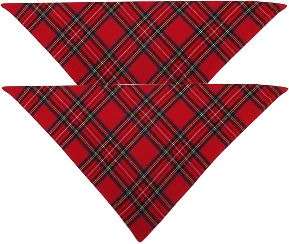 1/2 Pack Christmas Pet Dog Bandanas Triangle Bibs Scarf,Double-Cotton Plaid Printing Kerchief Set for Small Medium Size Dogs (2 Pack Double-Cotton Size L, Red Green) Animals & Pet Supplies > Pet Supplies > Dog Supplies > Dog Apparel LATFZ Style 4 2 Pack Single-Cotton Size L 