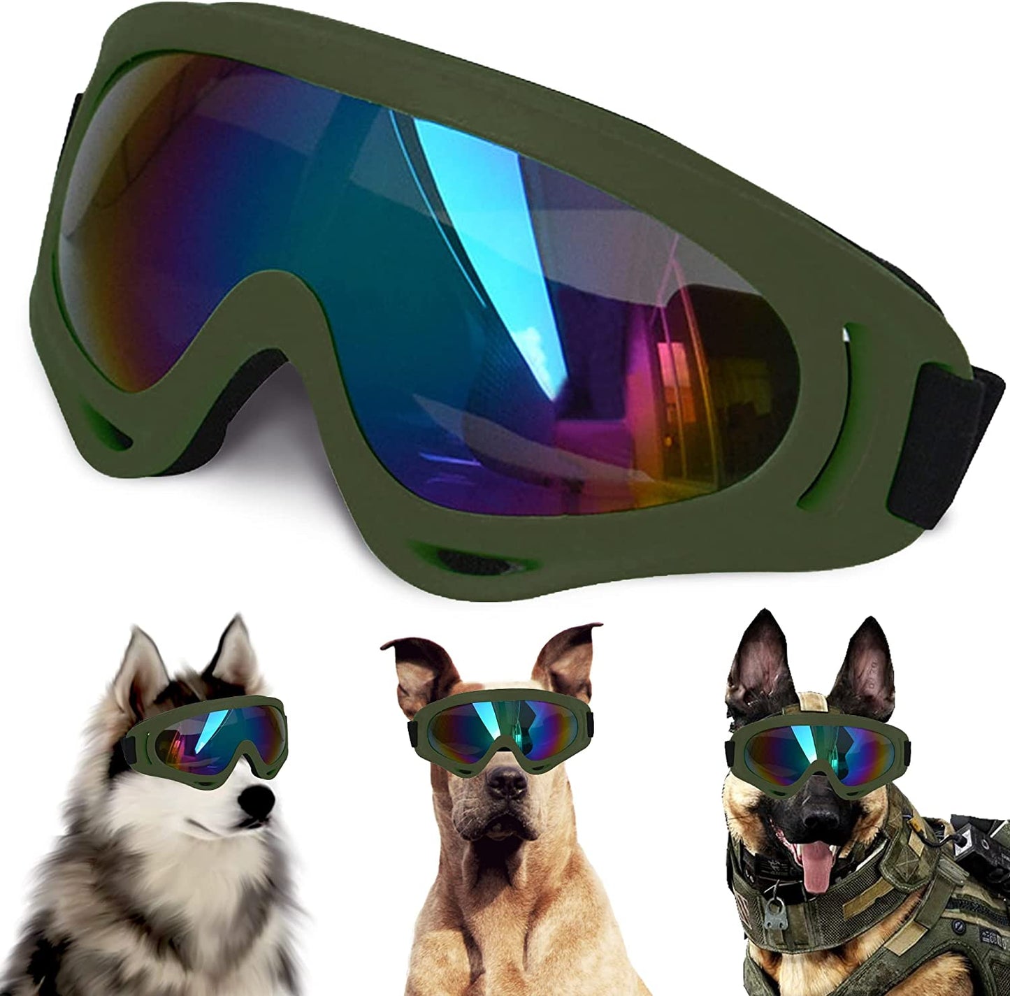 Large Dog Sunglasses, Dog Goggles with Adjustable Strap UV Protection Winproof Dog Puppy Sunglasses, Suitable for Medium-Large Dog Pet Glasses, Dogs Eyes Protection Animals & Pet Supplies > Pet Supplies > Dog Supplies > Dog Apparel NICERINC PET Army Green Frame&Colorful Lens  