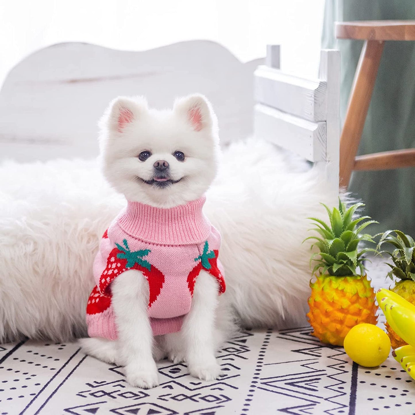 SCIROKKO Dog Sweaters for Small Dogs - Cute Girl Dog Clothes Knitwear Warm Puppy Winter Sweater, Pink Strawberry Animals & Pet Supplies > Pet Supplies > Dog Supplies > Dog Apparel SCIROKKO   