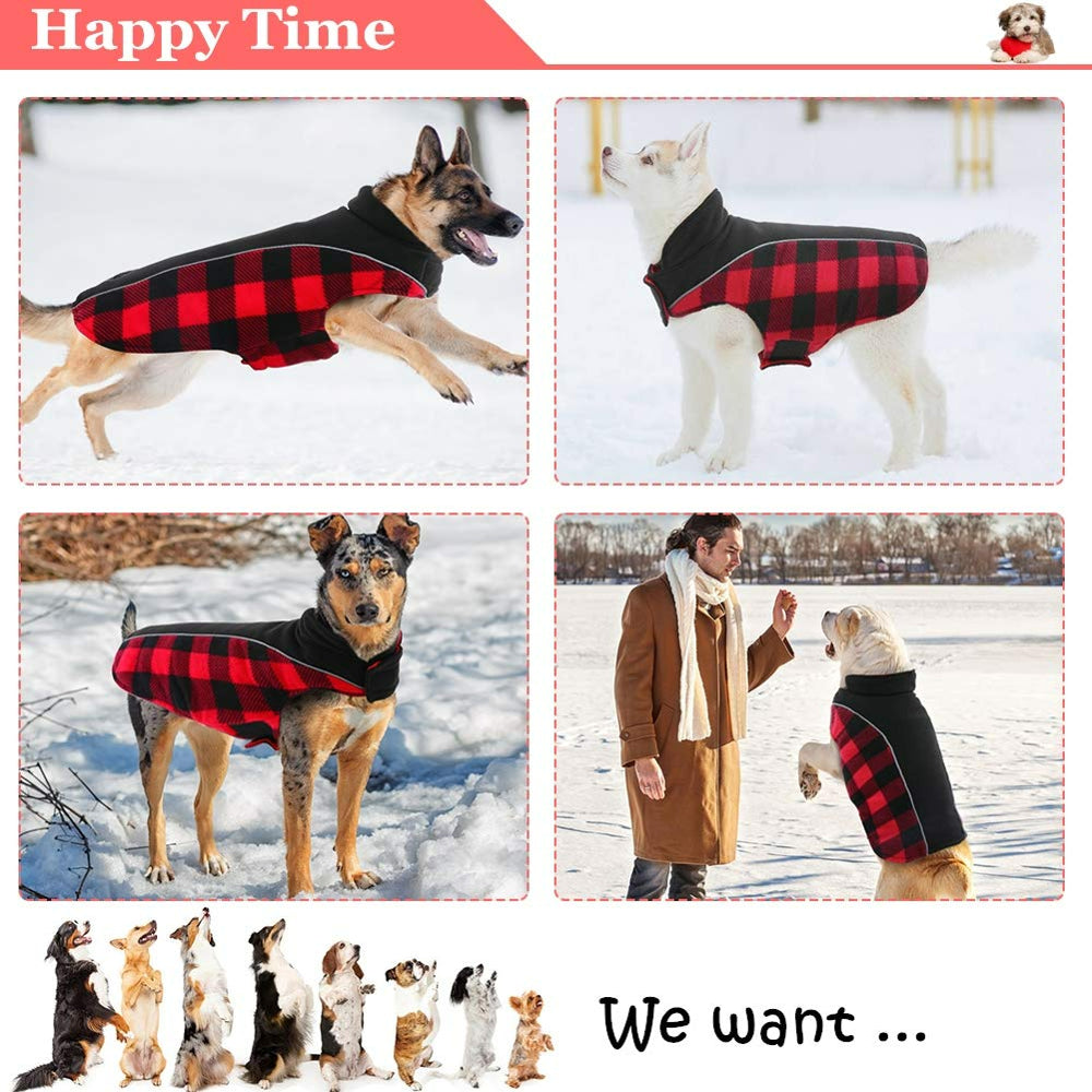 Qbleev Reversible Dog Winter Coat Cold Weather Jacket for Large Medium Dogs，Windproof Waterproof British Plaid Warm Dog Vest Clothes，Pet Cozy Fleece Apparel for Samoyed Golden Retriver Husky Labrador Animals & Pet Supplies > Pet Supplies > Dog Supplies > Dog Apparel QBLEEV   