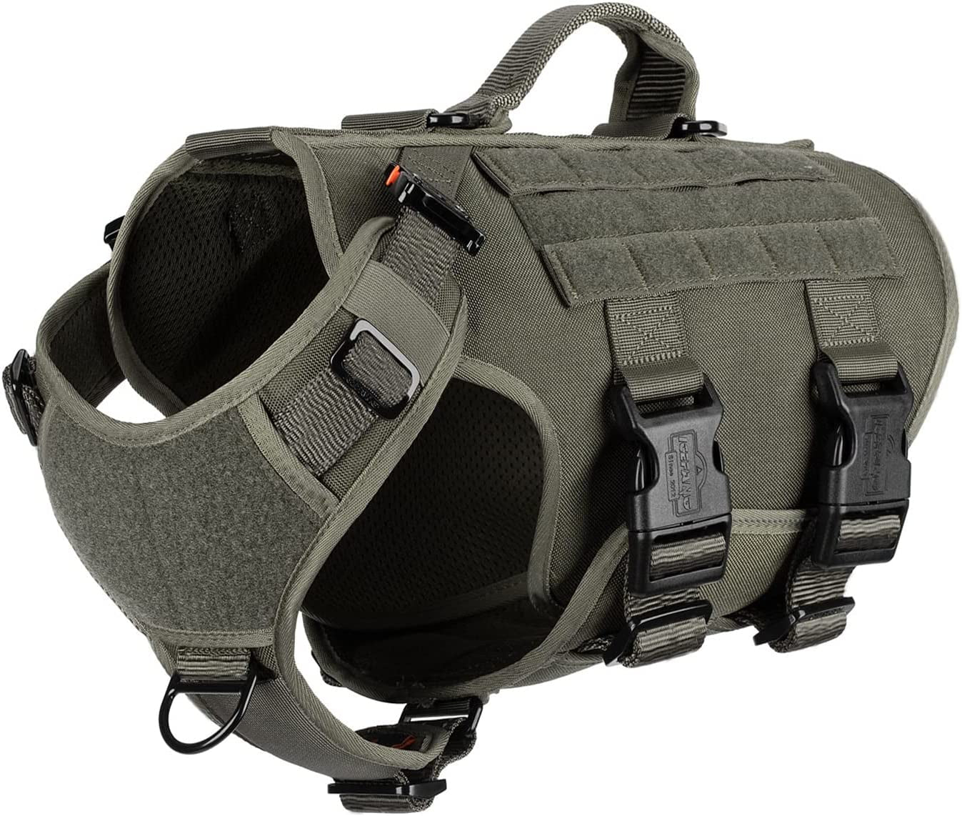 ICEFANG Tactical Dog Operation Harness with 6X Buckle,Dog Molle Vest with Handle,3/4 Body Coverage,Hook and Loop Panel for ID Patch,No Pulling Front Clip (L (28"-35" Girth), Coyote Brown) Animals & Pet Supplies > Pet Supplies > Dog Supplies > Dog Apparel frostwolf Ranger Green Medium (Pack of 1) 