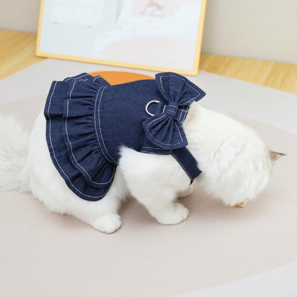 Dog Dress Princess Denim Dresses Big Bow Tie with D Ring for Walking Your Dog,Princess for Small Dog Girl, Fashion Simple Puppy Dresses, Pet Clothes Outfits Cat Apparel Animals & Pet Supplies > Pet Supplies > Dog Supplies > Dog Apparel Eshoo   