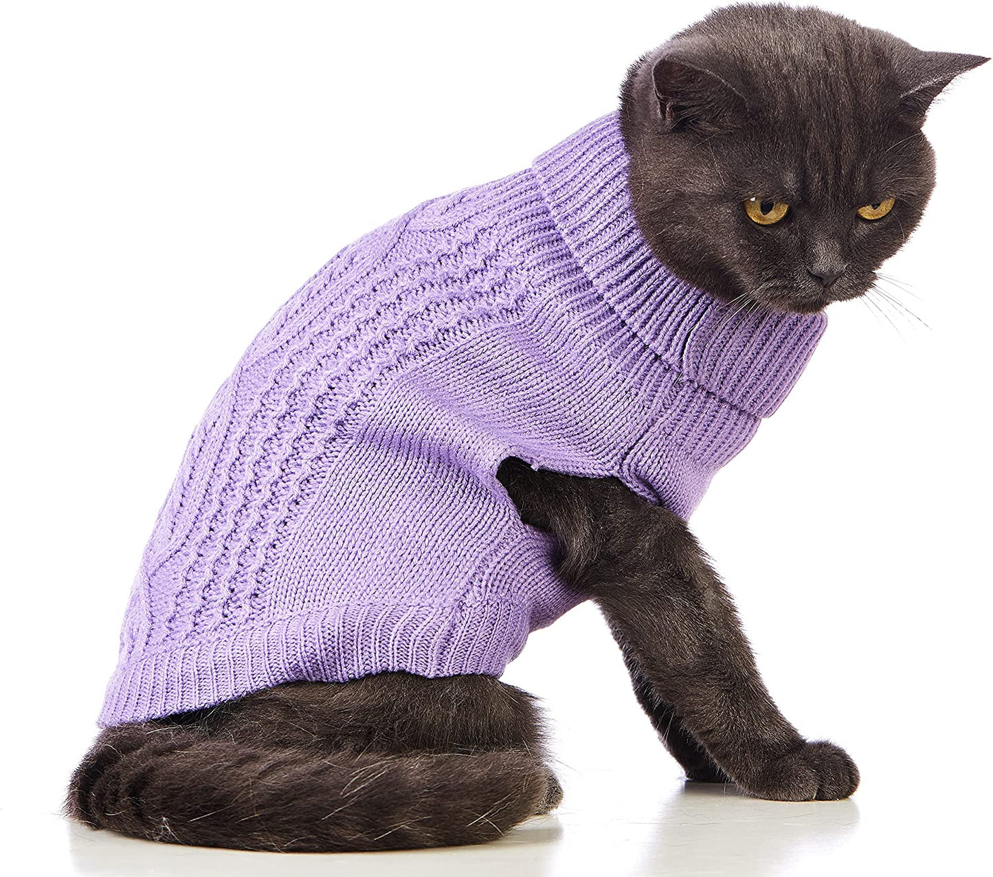 Jnancun Cat Sweater Turtleneck Knitted Sleeveless Cat Clothes Warm Winter Kitten Clothes Outfits for Cats or Small Dogs in Cold Season (Medium, Purple) Animals & Pet Supplies > Pet Supplies > Dog Supplies > Dog Apparel Jnancun   