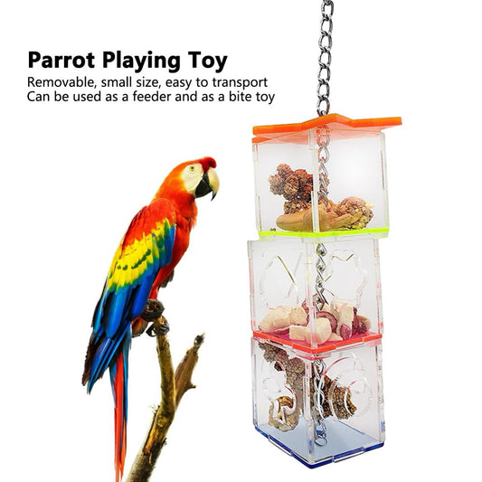 OTVIAP Bird Hanging Food Holder,Multilayer Bird Parrot Forage Box Hanging Treat Foraging Toy Transparent Acrylic Food Holder