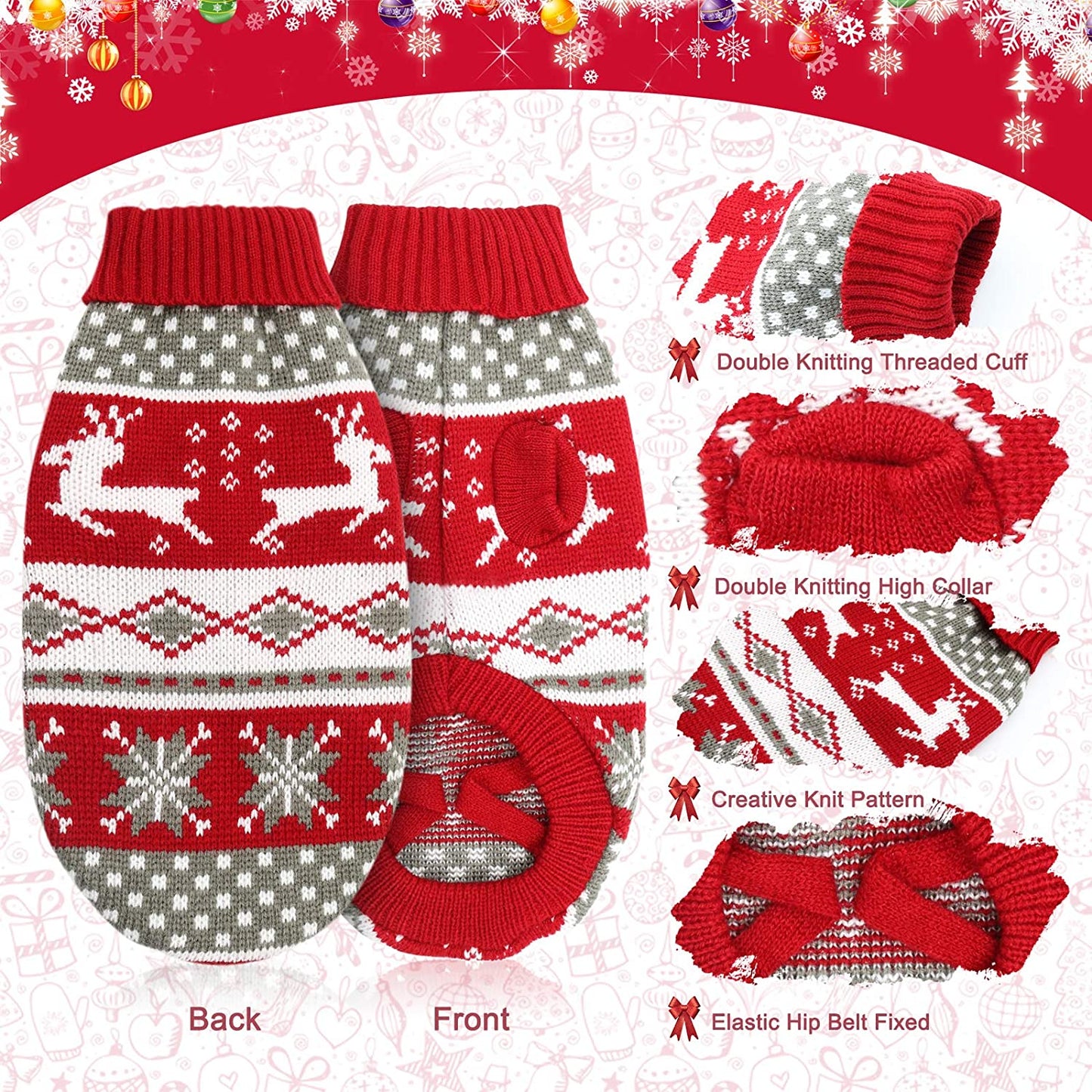 HYLYUN Cat Christmas Sweater 2 Packs - Puppy Christmas Sweater Pet Reindeer Snowflake Sweaters for Kittys and Small Dogs M Animals & Pet Supplies > Pet Supplies > Dog Supplies > Dog Apparel HYLYUN   