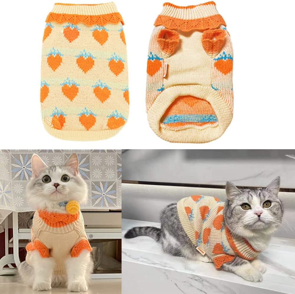 ANIAC Cat Sweater Puppy Warm Clothes Doggy Cozy Vest Shirt Autumn Winter Outfits Kitten Winter Knitwear Small Dogs Sweatshirt for Cold Season and Spring (Medium, Orange) Animals & Pet Supplies > Pet Supplies > Dog Supplies > Dog Apparel ANIAC   