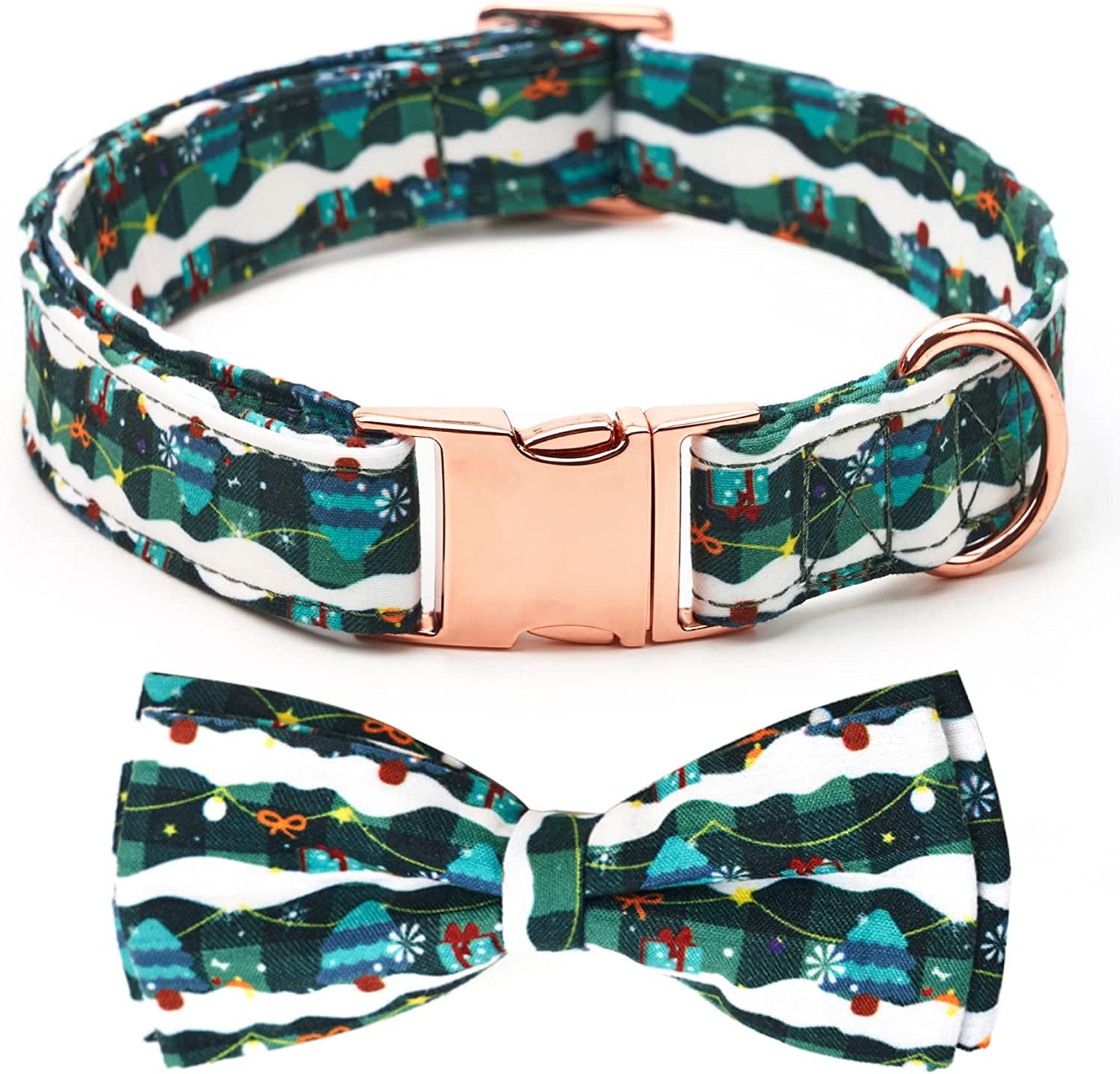 Thankspaw Soft Dog and Cat Collar with Bow Tie Print Flower Plaid Patterns Girl Dog Collars Adjustable Dog Collar for Small Medium Large Dogs Animals & Pet Supplies > Pet Supplies > Dog Supplies > Dog Apparel Thankspaw Christmas Tree Small 