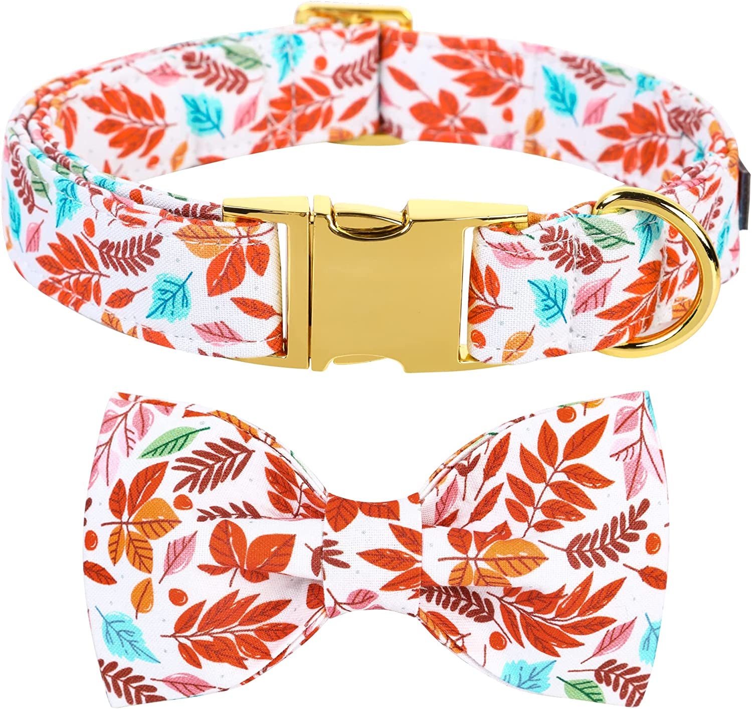 Maca Bates Dog Collar with Bow Tie- Adjustable Bows for Puppy Dogs with Metal Buckle Collar, Thanksgiving Day Halloween Dog Collar Bowtie for Small Medium or Large Boy and Girl Dog and Cat Animals & Pet Supplies > Pet Supplies > Dog Supplies > Dog Apparel M MACA BATES maple leave bow Medium 