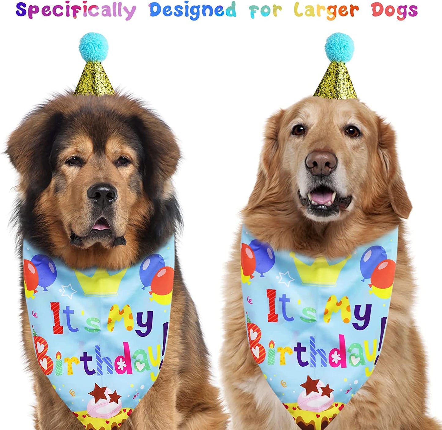 Extra Large Dog Birthday Bandanas，Humomo 28''-42'' XXXL Dog Bandanas Large Breed Birthday Praty Gift Dog Scarf Kerchief Adjustable Bib Set with Cute Hat for Large Dogs Animals & Pet Supplies > Pet Supplies > Dog Supplies > Dog Apparel HUMOMO   