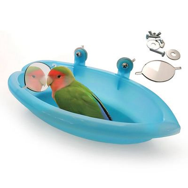 Akoada Bird Bath Tub Bowl Basin Hanging Birdbath Toy Pet Parrot Budgie Parakeet Cockatiel Cage Water Shower Food Feeder with Mirror Pet Supplies