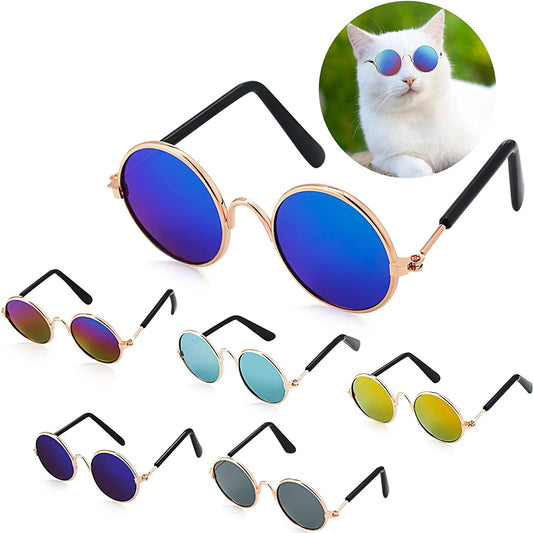 6 Pieces Cat Sunglasses Funny Pet Sunglasses Small Dog Sunglasses Classic Retro Circular Pomeranian Sunglasses Eyewear Photos Props Accessories Cosplay Glasses Animals & Pet Supplies > Pet Supplies > Dog Supplies > Dog Apparel Frienda Black and Mix Reflective Color  