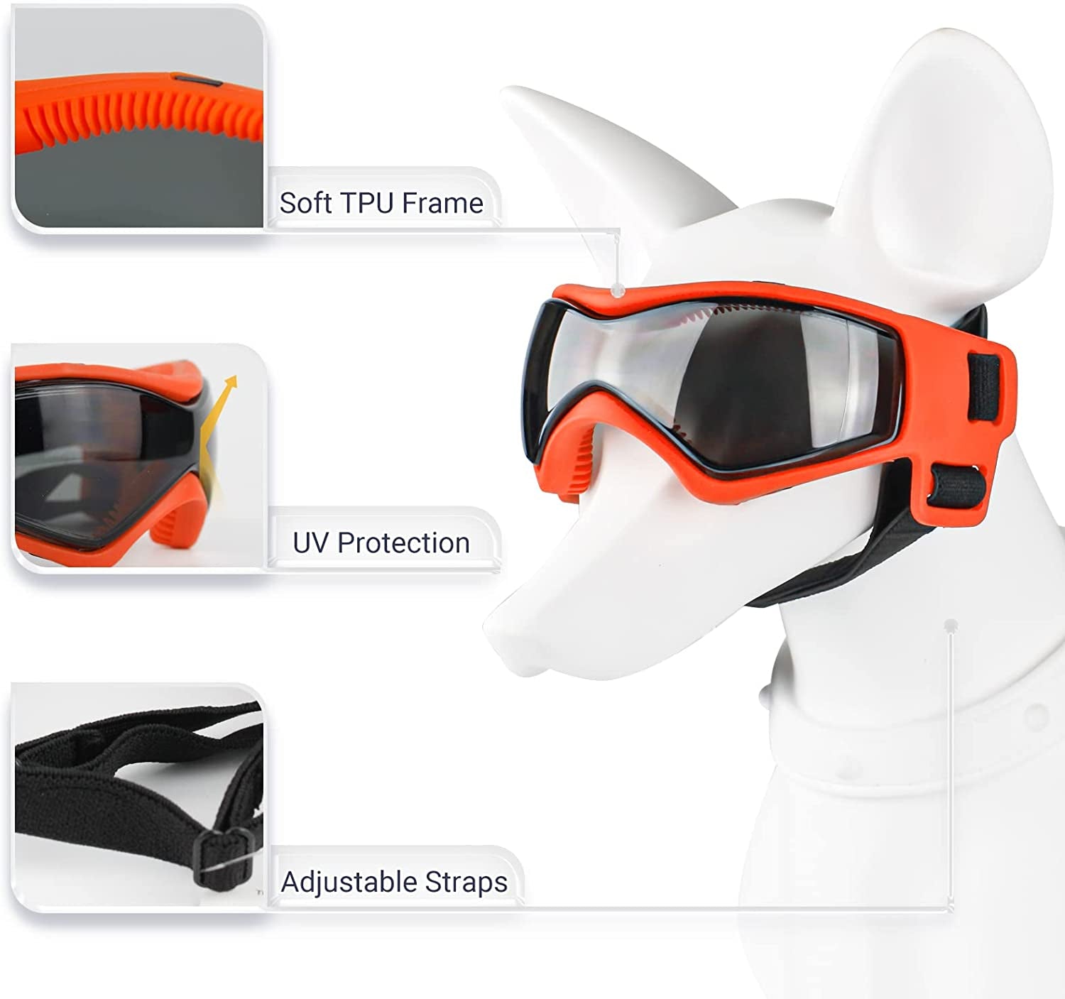 Enjoying Dog Goggles Small to Medium UV Protection Dogs Sunglasses Windproof Antifog Pet Glasses for Doggy Eye Wear, Soft Frame, Orange Animals & Pet Supplies > Pet Supplies > Dog Supplies > Dog Apparel Enjoying   