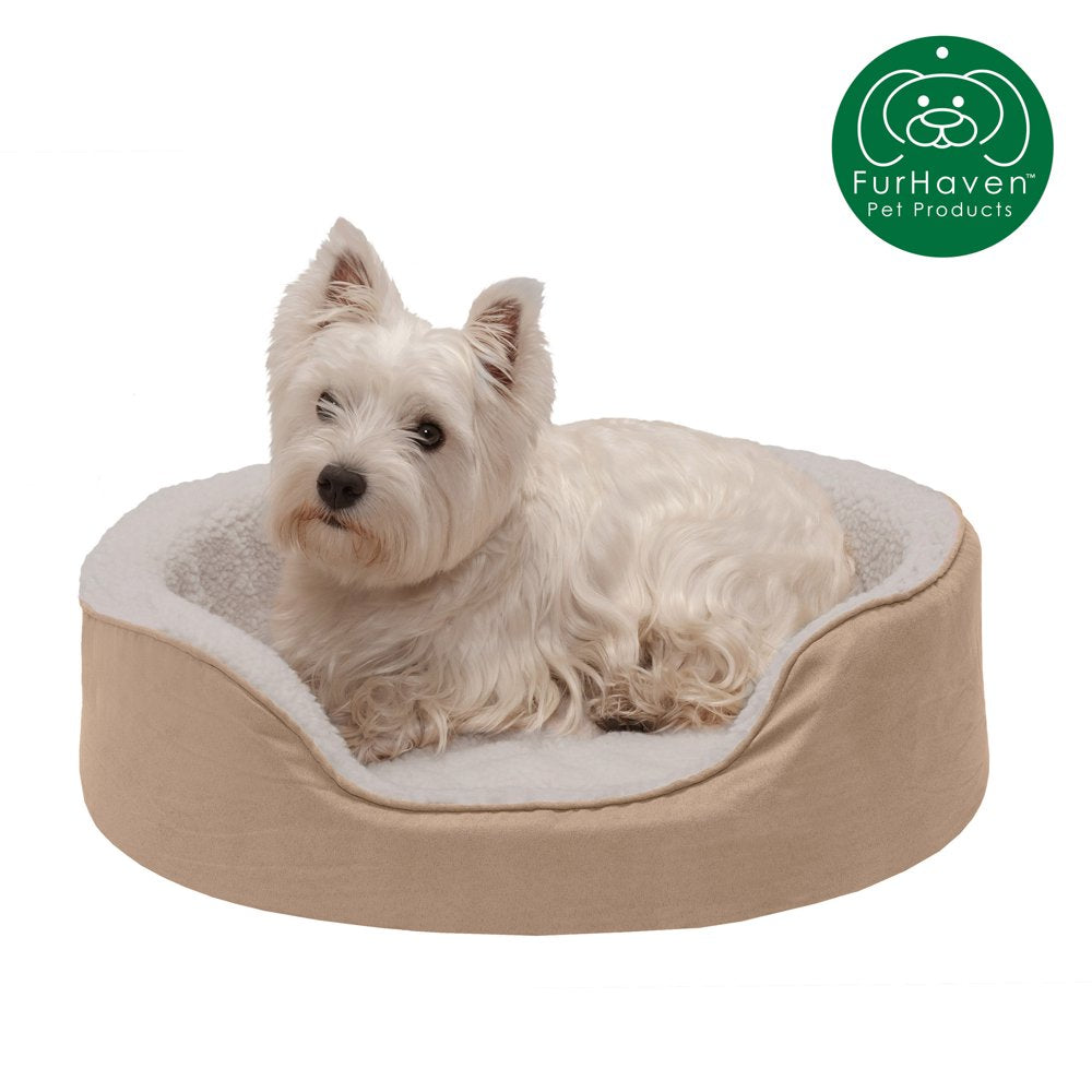 Furhaven | Orthopedic Faux Sheepskin & Suede Oval Pet Bed for Dogs & Cats, Espresso, Medium Animals & Pet Supplies > Pet Supplies > Cat Supplies > Cat Beds FurHaven Pet M Clay 