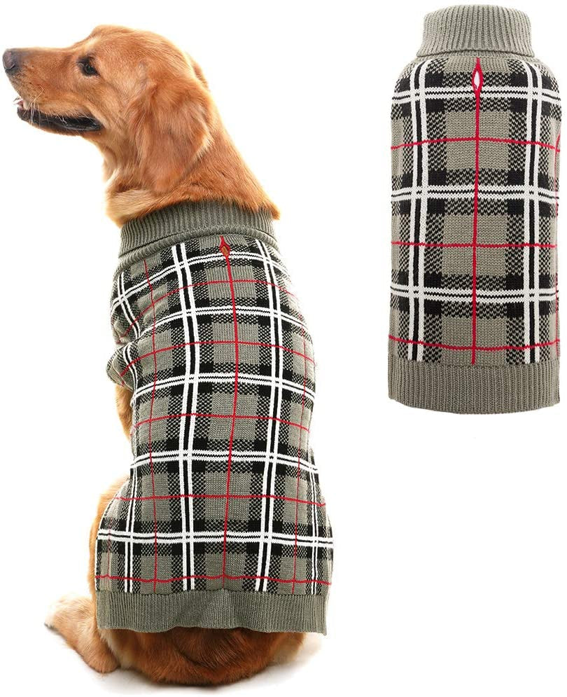 PUPTECK Classic Plaid Style Dog Sweater - Puppy Festive Winter Cloth Animals & Pet Supplies > Pet Supplies > Dog Supplies > Dog Apparel Beibao Grey L - Chest 28"-30.75", Length 20" 