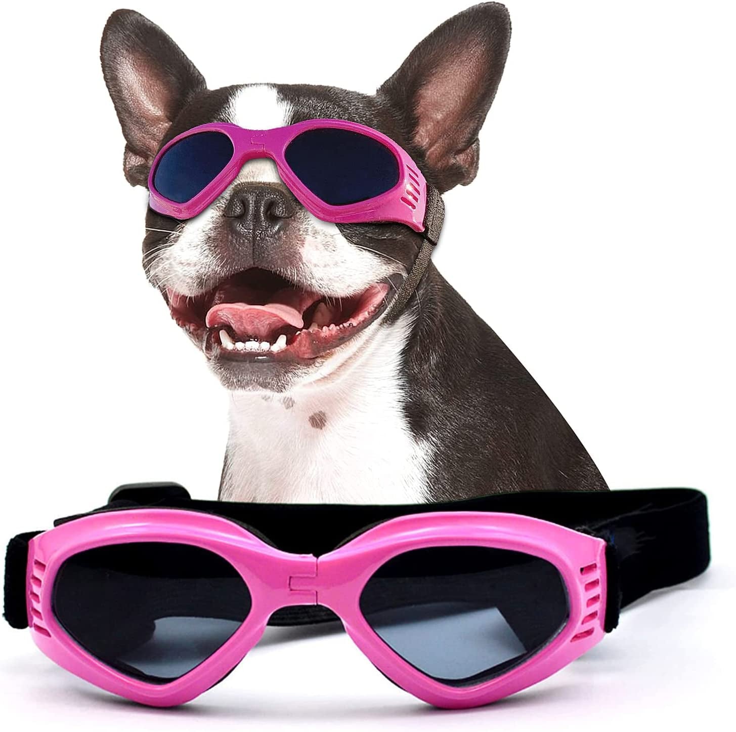 NAMSAN Dog Goggles Medium anti UV Glare Dog Sunglasses for Small to Medium Dogs Motorcycle Glasses Adjustable Doggy Protective Eyewear, Cool Black Animals & Pet Supplies > Pet Supplies > Dog Supplies > Dog Apparel Namsan Pink  