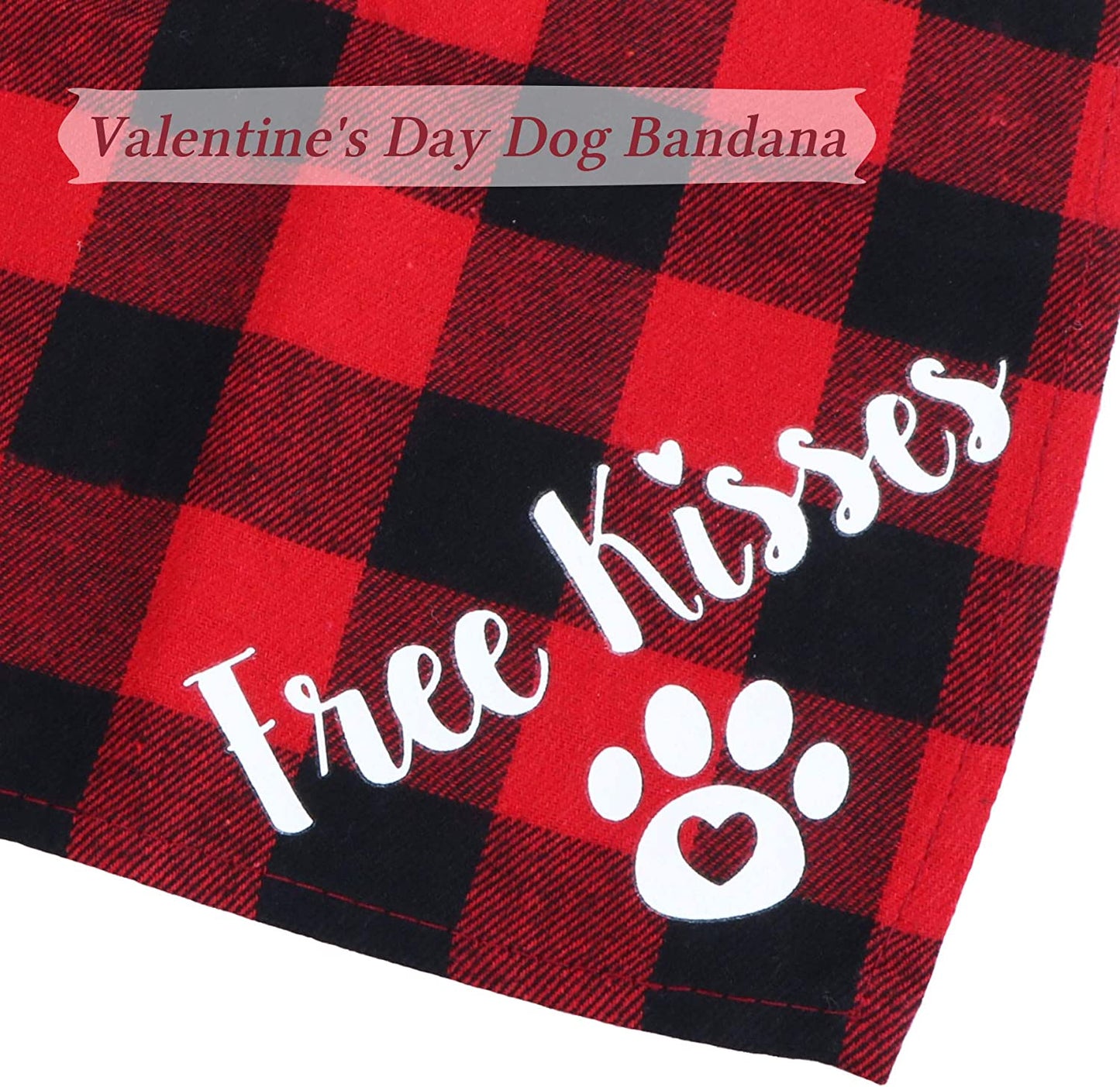 STMK 2 Pack Valentine'S Day Plaid Dog Bandana, Free Kisses Plaid Dog Puppy Bandana Triangle Scarf for Dog Puppy Valentine'S Day Wedding Holiday Party Supplies Animals & Pet Supplies > Pet Supplies > Dog Supplies > Dog Apparel STMK   