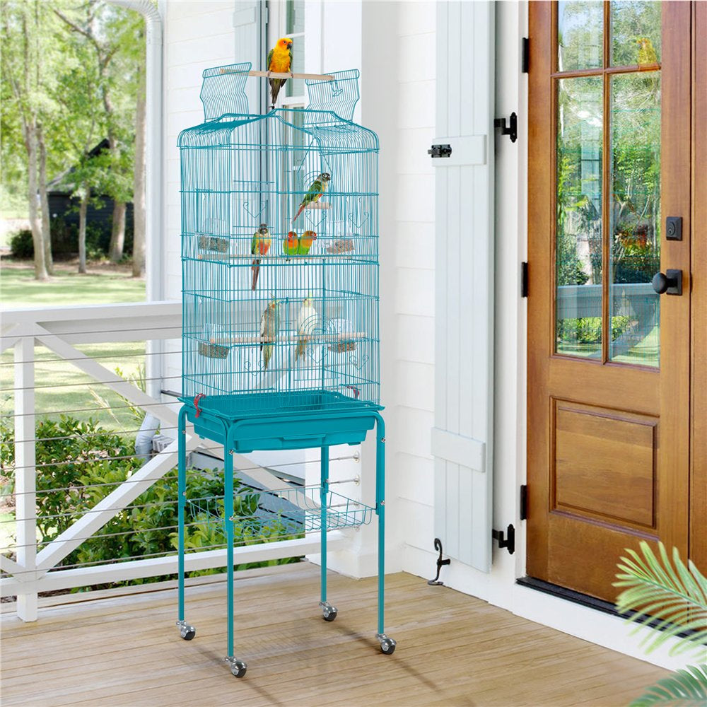 Smilemart 64" Open Top Metal Bird Cage with Detachable Rolling Stand, Teal Blue Animals & Pet Supplies > Pet Supplies > Bird Supplies > Bird Cages & Stands SmileMart   