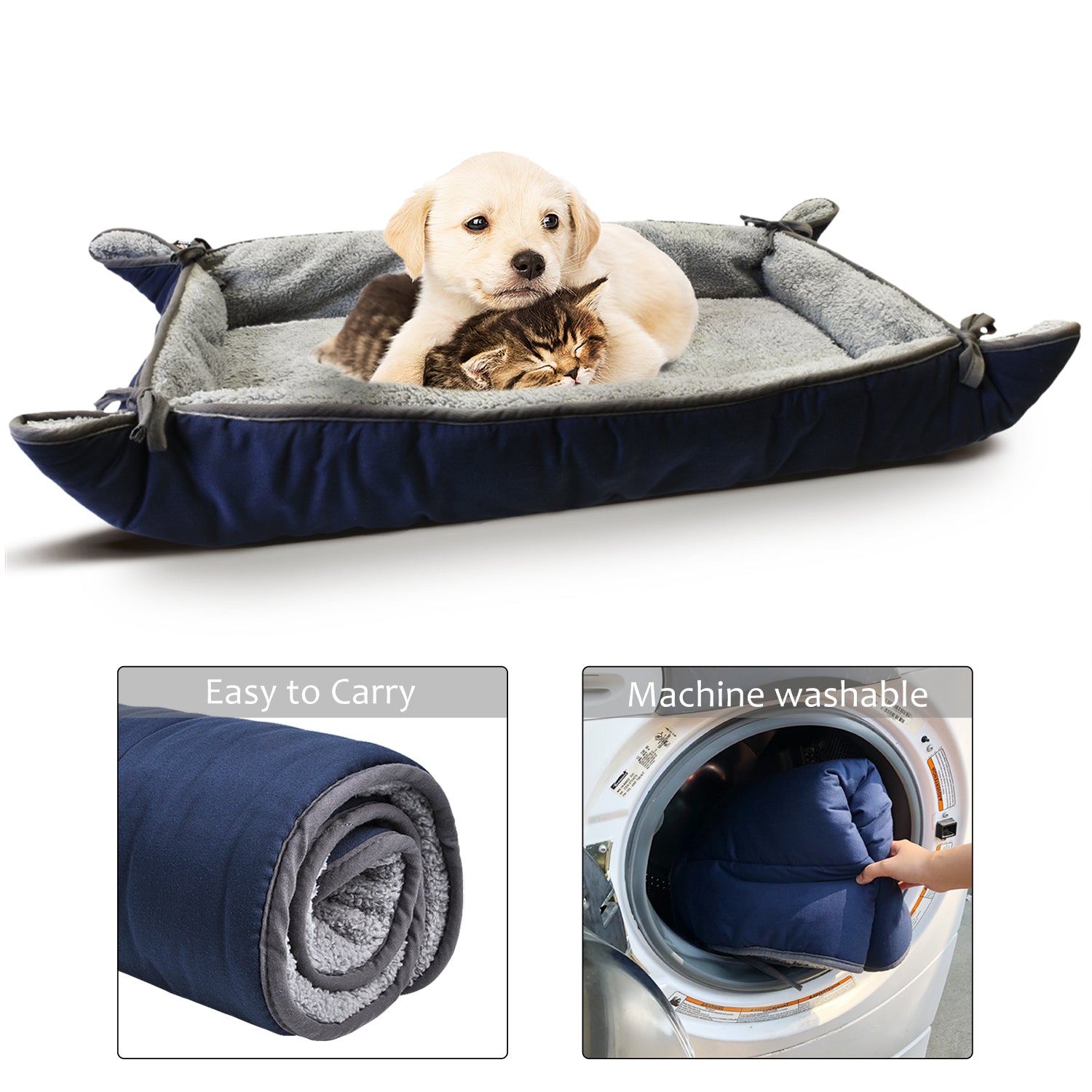 Pawsse Dog Cuddler Bed,Soft Plush Pet Sofa Thick Kennel Cushion Pad Crate Mat Blanket Car Seat Cover for Small Medium Large Dogs Puppy Cats Blue