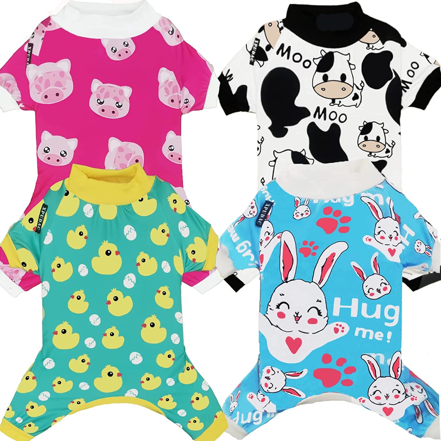 XPUDAC 4 Piece Dog Pajamas for Small Dogs Pjs Clothes Puppy Onesies Outfits for Doggie Christmas Shirts Sleeper for Pet Cats Jammies Animals & Pet Supplies > Pet Supplies > Dog Supplies > Dog Apparel XPUDAC Black cow,rabbit,chicken,pig XX-Large(26-35 lbs) 