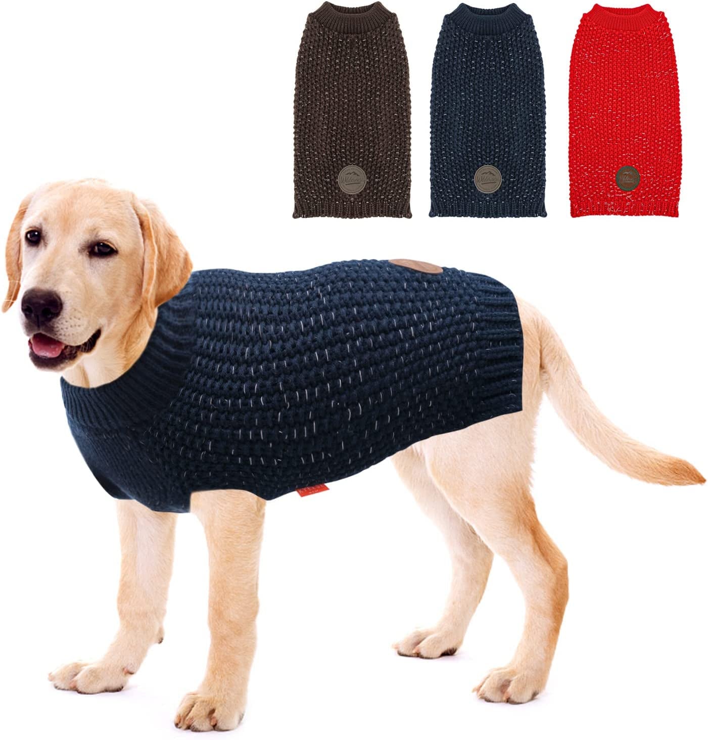 KYEESE Dogs Sweaters Heavy for Medium Dogs Reflective Pullover Dog Knitwear for Fall Winter Animals & Pet Supplies > Pet Supplies > Dog Supplies > Dog Apparel kyeese Navyblue L (30-45lbs) 