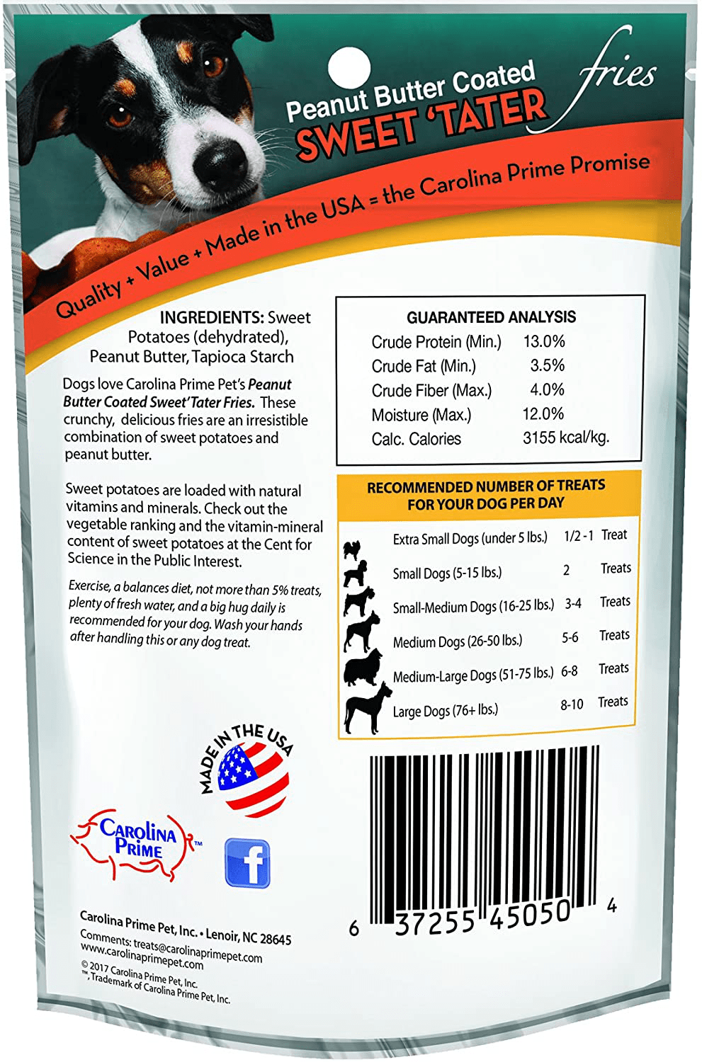 45051 Peanut Butter Coated Sweet Tater Fries Treat for Dogs (1 Pouch) Animals & Pet Supplies > Pet Supplies > Dog Supplies > Dog Treats Carolina Prime Pet   