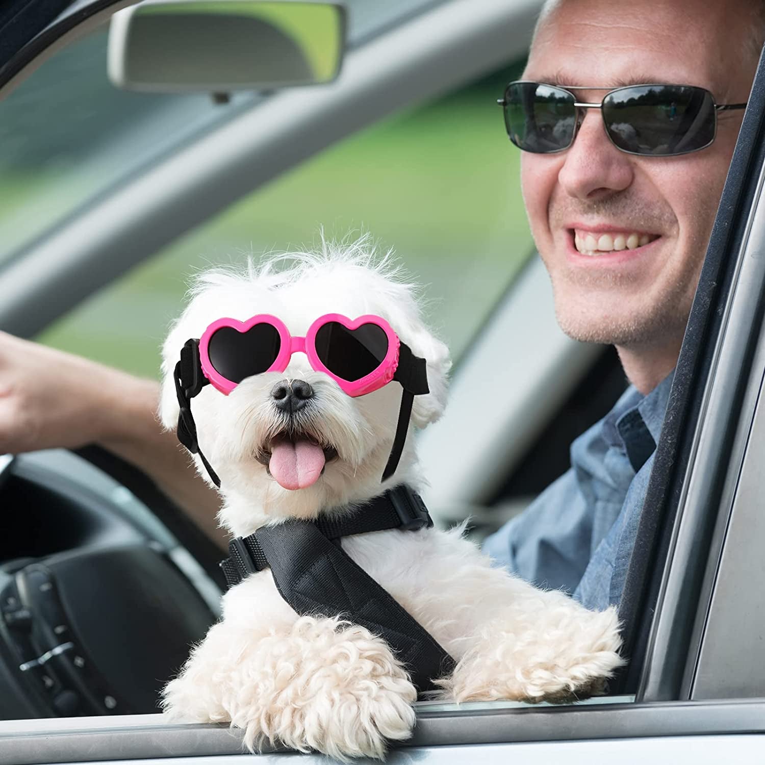 2 Pcs Small Dog Sunglasses UV Protection Goggles Waterproof Dog Goggles with Adjustable Strap Dust Protection Fog Protection Dog Glasses Heart Goggles for Dogs Doggy Pet Puppy (Pink, White) Animals & Pet Supplies > Pet Supplies > Dog Supplies > Dog Apparel Chengu   