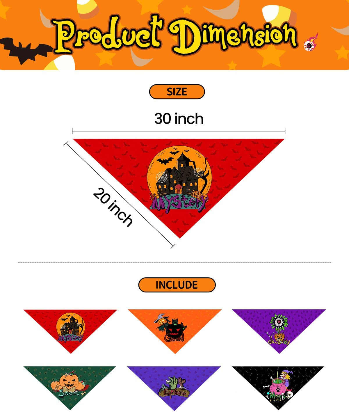 Feeko Halloween Dog Bandanas,6Pcs Pumpkin/Bat/Witch/Skeleton Patterned Pet Handkerchief, Adjustable Triangle Pet Scarfs, Washable Cotton Pet Neckerchief Dog Bibs for Small to Large Breeds Animals & Pet Supplies > Pet Supplies > Dog Supplies > Dog Apparel Feeko   