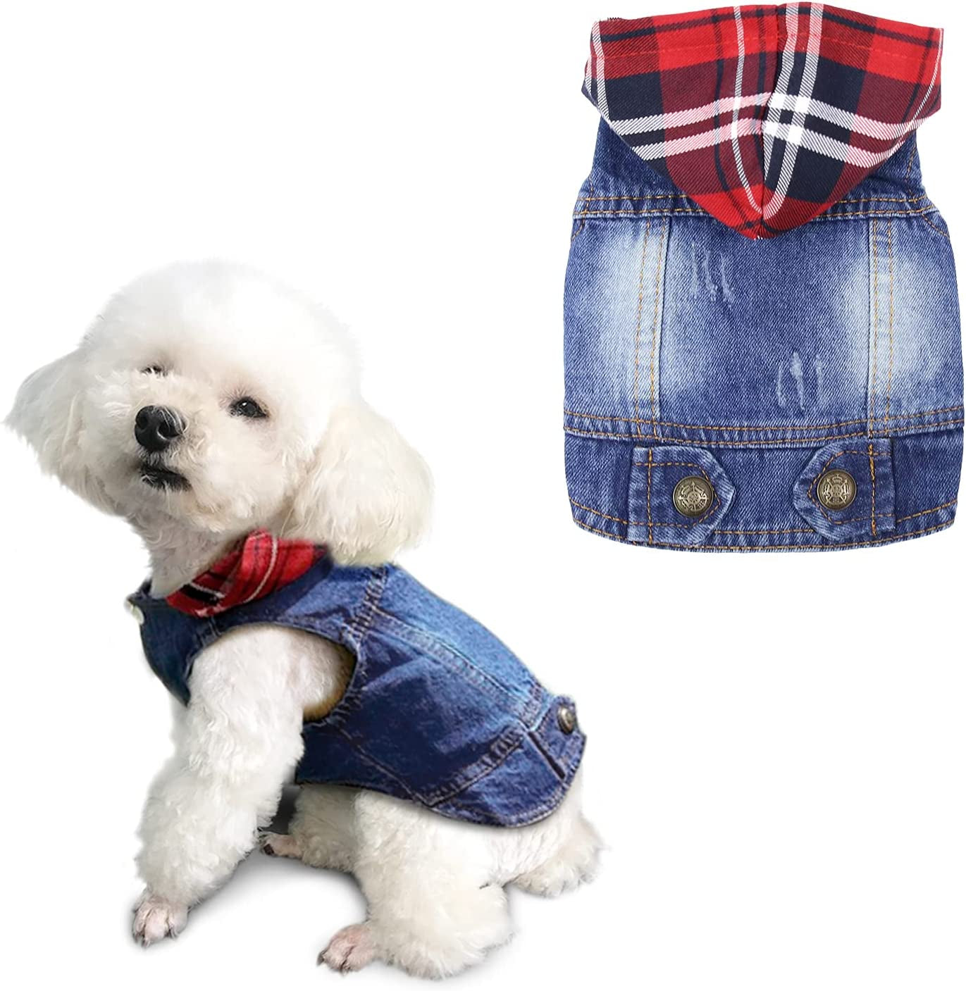 QTART Dog Hoodie Small Dog Sweater Boy Girl Puppy Clothes Pet Denim Apparel Cute Dogs Sweaters Chihuahua Sweatshirt for Yorkie, French Bulldog, Dachshund, L, Red Animals & Pet Supplies > Pet Supplies > Dog Supplies > Dog Apparel QTART Plaid Hat Large 